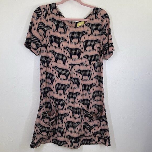 Anthropologie Maeve Zola Bear Print Shift Dress 6 - Picture 1 of 9